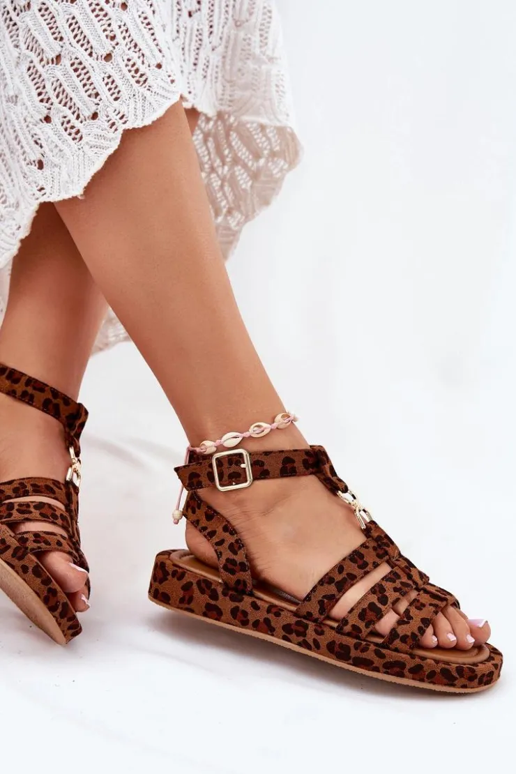 Discount Boto Sandały Damskie Na Platformie Ze Złotym Detalem Panterka Kartia Brązowy