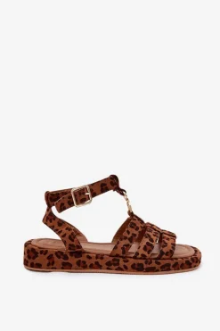 Discount Boto Sandały Damskie Na Platformie Ze Złotym Detalem Panterka Kartia Brązowy