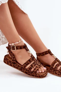 Discount Boto Sandały Damskie Na Platformie Ze Złotym Detalem Panterka Kartia Brązowy