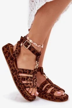 Discount Boto Sandały Damskie Na Platformie Ze Złotym Detalem Panterka Kartia Brązowy