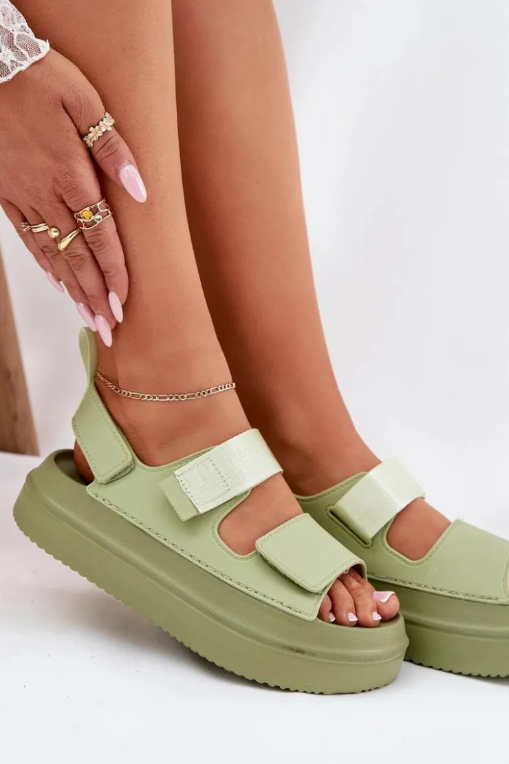 Damskie Boto Sandały Damskie Na Platformie Z Rzepami Zielone Nitepira