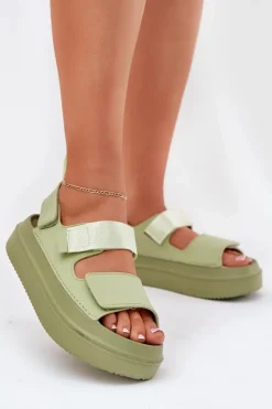 Damskie Boto Sandały Damskie Na Platformie Z Rzepami Zielone Nitepira