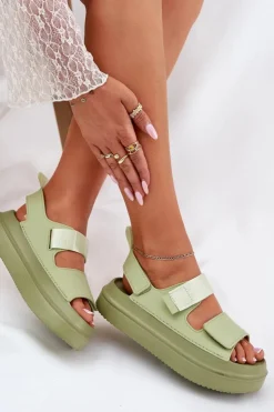 Damskie Boto Sandały Damskie Na Platformie Z Rzepami Zielone Nitepira