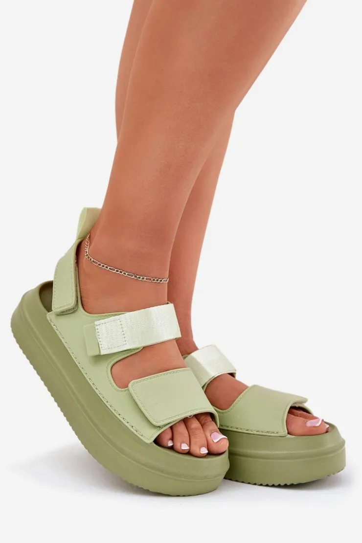 Damskie Boto Sandały Damskie Na Platformie Z Rzepami Zielone Nitepira