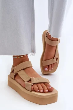 Best Boto Sandały Damskie Na Platformie Beżowe Edireda Beżowy