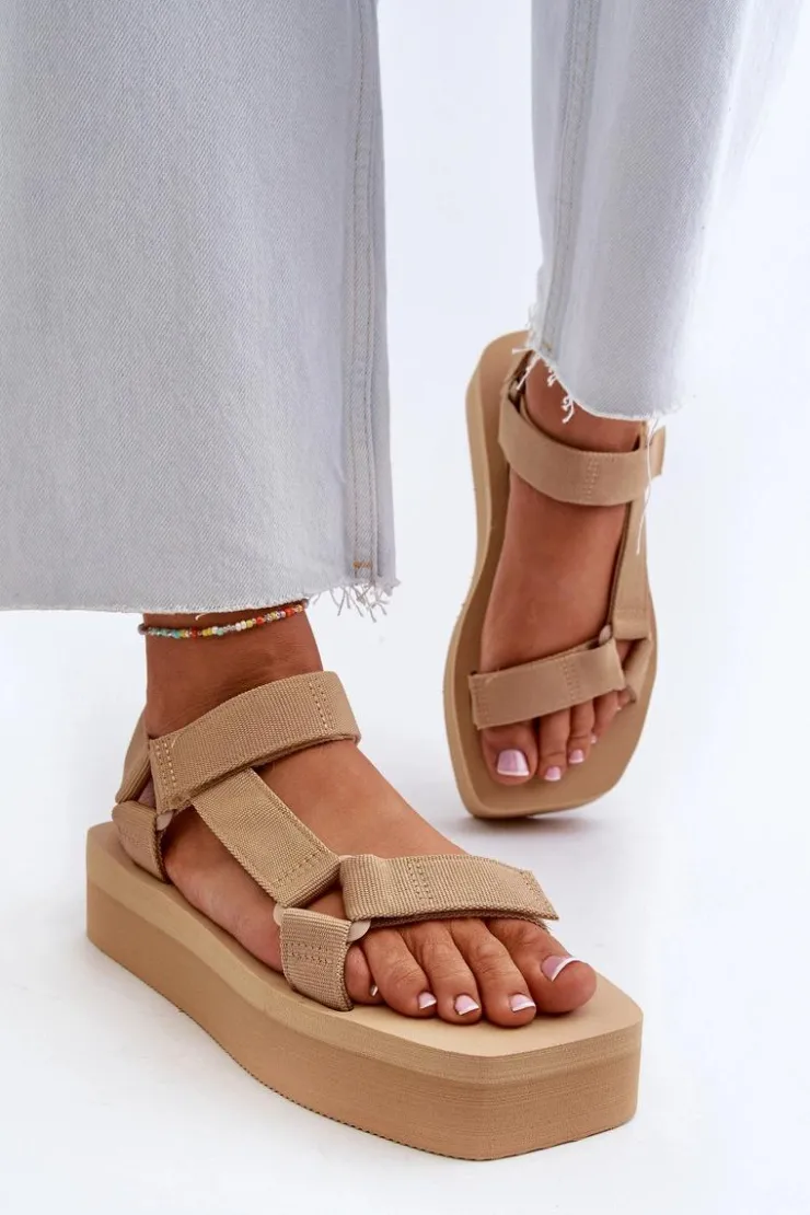 Best Boto Sandały Damskie Na Platformie Beżowe Edireda Beżowy