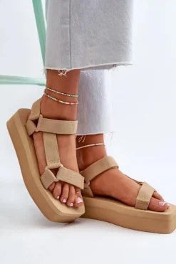 Best Boto Sandały Damskie Na Platformie Beżowe Edireda Beżowy