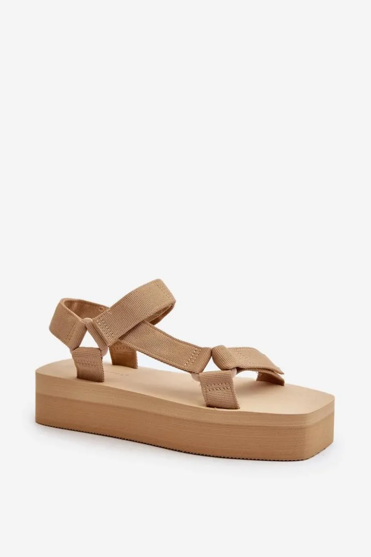 Best Boto Sandały Damskie Na Platformie Beżowe Edireda Beżowy