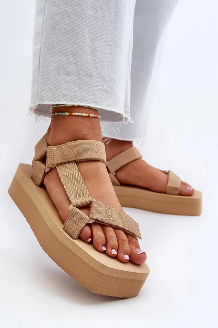 Best Boto Sandały Damskie Na Platformie Beżowe Edireda Beżowy