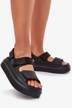 Online Boto Sandały Damskie Na Platformie Z Rzepami Czarne Nitepira Czarny