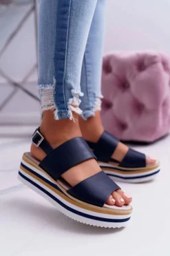 New Boto Sandały Damskie Na Platformie Granatowe Aurera