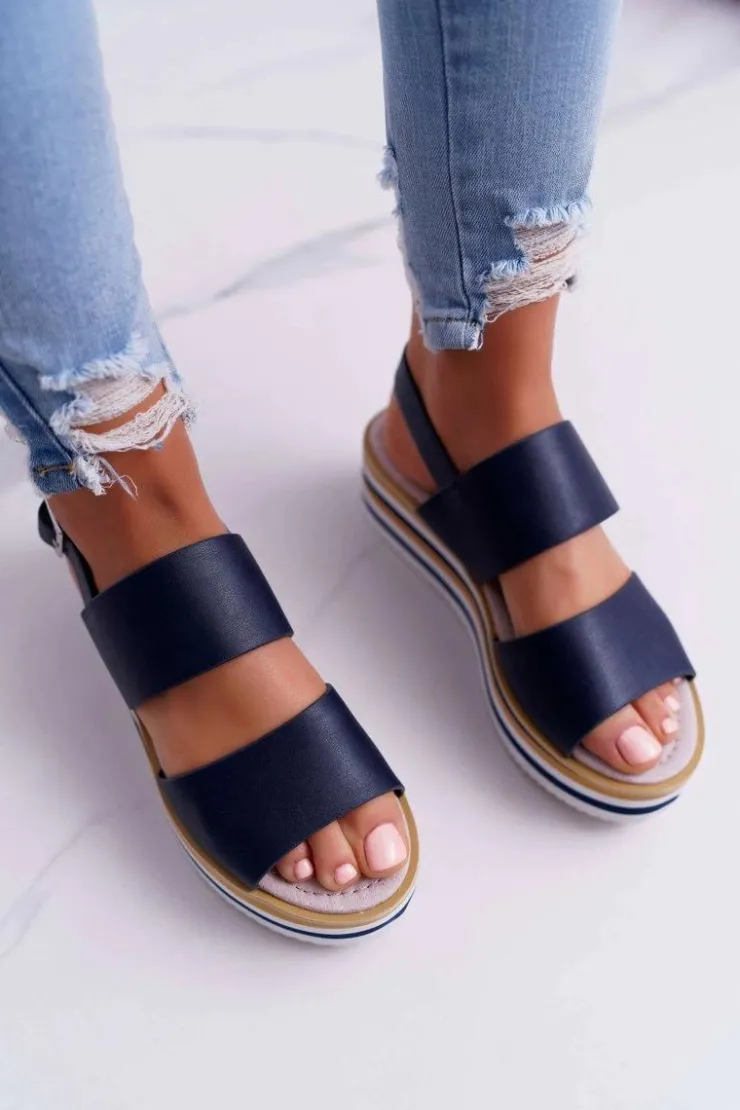 New Boto Sandały Damskie Na Platformie Granatowe Aurera