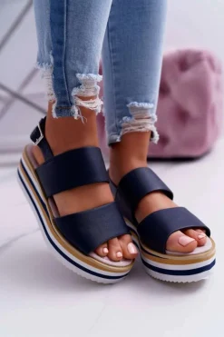 New Boto Sandały Damskie Na Platformie Granatowe Aurera