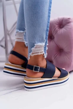 New Boto Sandały Damskie Na Platformie Granatowe Aurera