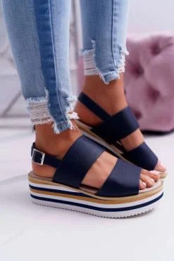 New Boto Sandały Damskie Na Platformie Granatowe Aurera