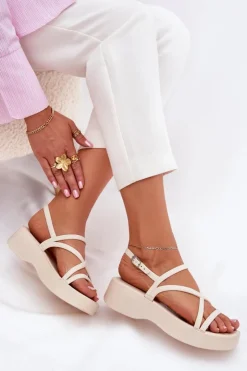 Damskie Boto Sandały Damskie Na Platformie Z Paskami Jasnobeżowe Civara