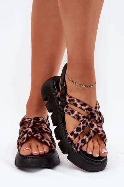 Damskie Boto Sandały Damskie Na Platformie Z Paskami Panterka Filamira