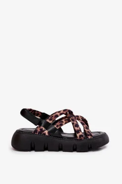 Damskie Boto Sandały Damskie Na Platformie Z Paskami Panterka Filamira