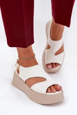 Damskie Boto Sandały Damskie Na Platformie Eko Skórzane Białe Karonia