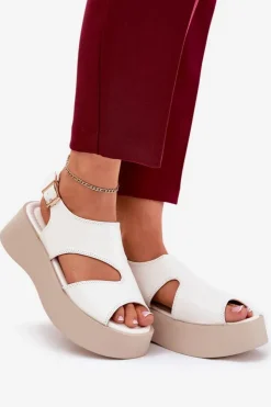 Damskie Boto Sandały Damskie Na Platformie Eko Skórzane Białe Karonia