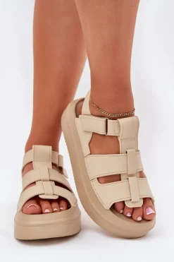 Boto Sandały Płaskie*Sandały Damskie Na Platformie Beżowe Nitavelia Beżowy