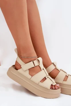 Boto Sandały Płaskie*Sandały Damskie Na Platformie Beżowe Nitavelia Beżowy