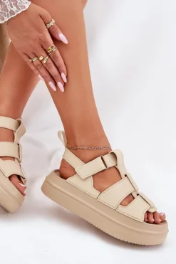 Boto Sandały Płaskie*Sandały Damskie Na Platformie Beżowe Nitavelia Beżowy