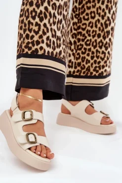 Boto Sandały Na Koturnie|Sandały Płaskie*Sandały Damskie Na Platformie I Koturnie Z Klamrami Beżowe Genorre Beżowy