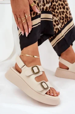 Boto Sandały Na Koturnie|Sandały Płaskie*Sandały Damskie Na Platformie I Koturnie Z Klamrami Beżowe Genorre Beżowy