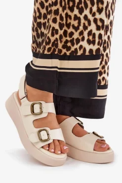 Boto Sandały Na Koturnie|Sandały Płaskie*Sandały Damskie Na Platformie I Koturnie Z Klamrami Beżowe Genorre Beżowy