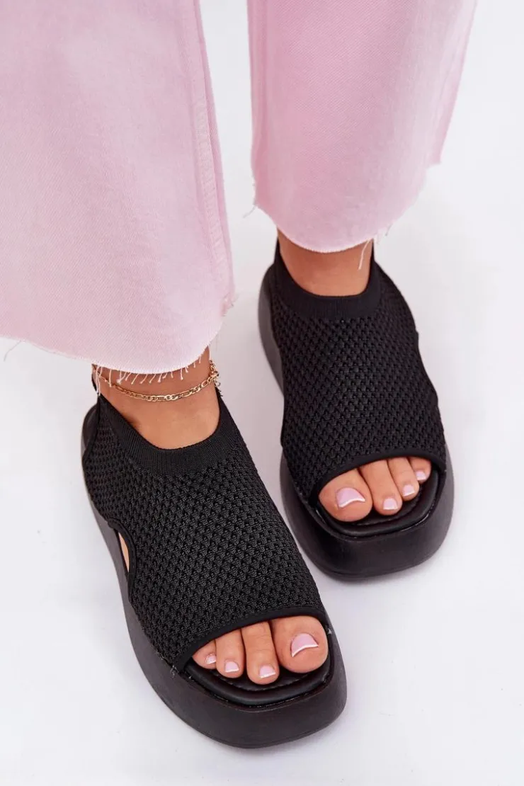 Sale Boto Sandały Damskie Na Platformie Czarne Kavira Czarny