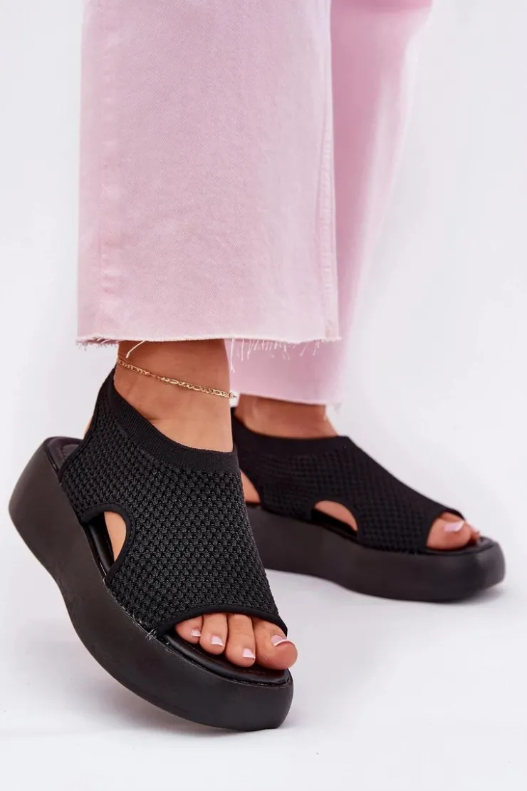 Sale Boto Sandały Damskie Na Platformie Czarne Kavira Czarny