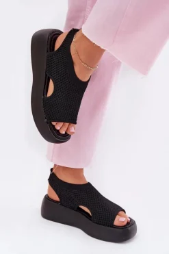 Sale Boto Sandały Damskie Na Platformie Czarne Kavira Czarny