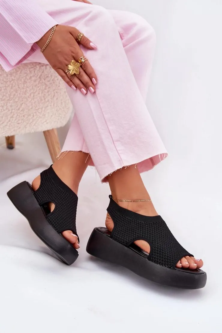 Sale Boto Sandały Damskie Na Platformie Czarne Kavira Czarny