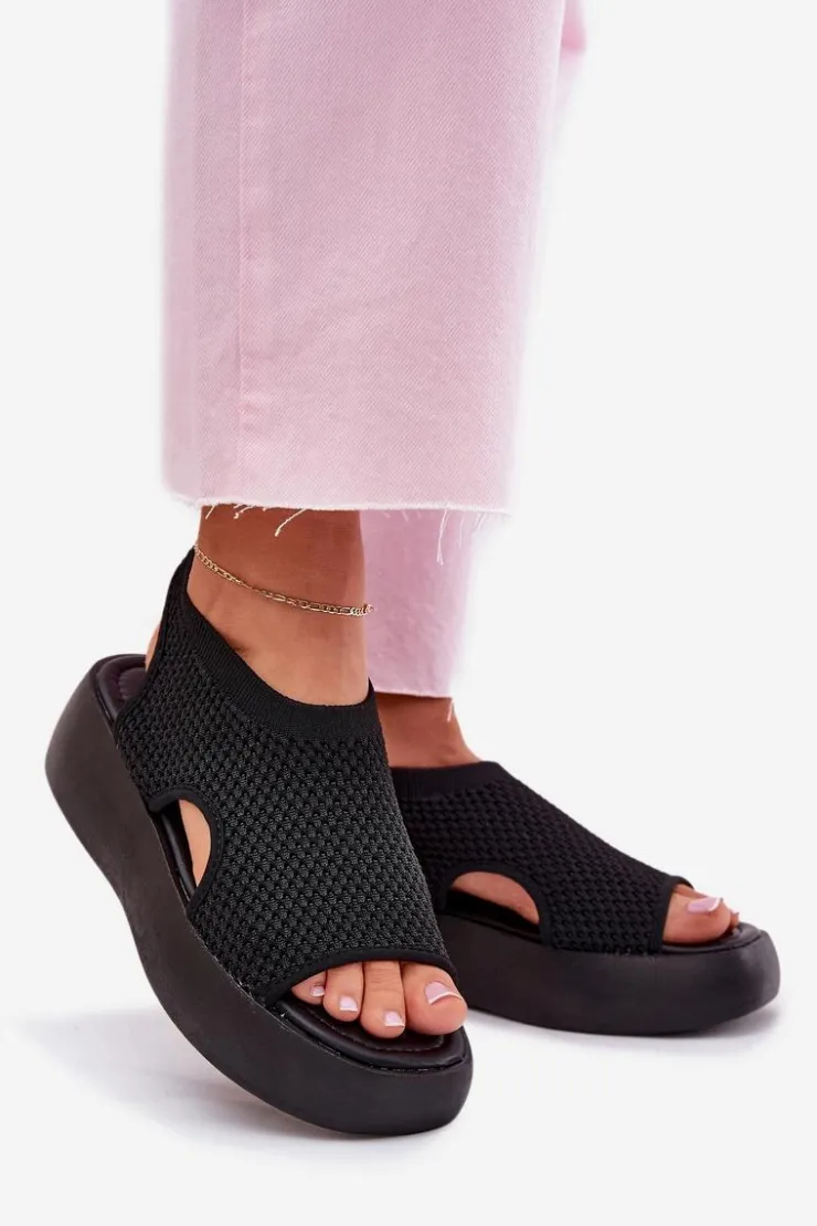 Sale Boto Sandały Damskie Na Platformie Czarne Kavira Czarny