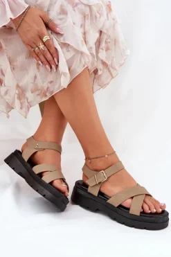 Damskie Boto Sandały Damskie Na Platformie Z Eko Skóry Khaki Gevinniser