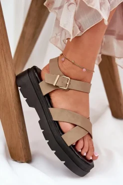 Damskie Boto Sandały Damskie Na Platformie Z Eko Skóry Khaki Gevinniser