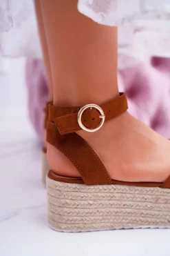 Boto Sandały Płaskie*Sandały Damskie Na Platformie Lniane Camel Dafostre