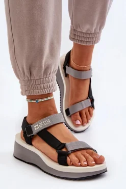 Damskie Big Star Shoes Sandały Damskie Na Platformie I Koturnie Big Star NN274A054 Szare