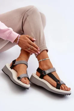 Damskie Big Star Shoes Sandały Damskie Na Platformie I Koturnie Big Star NN274A054 Szare