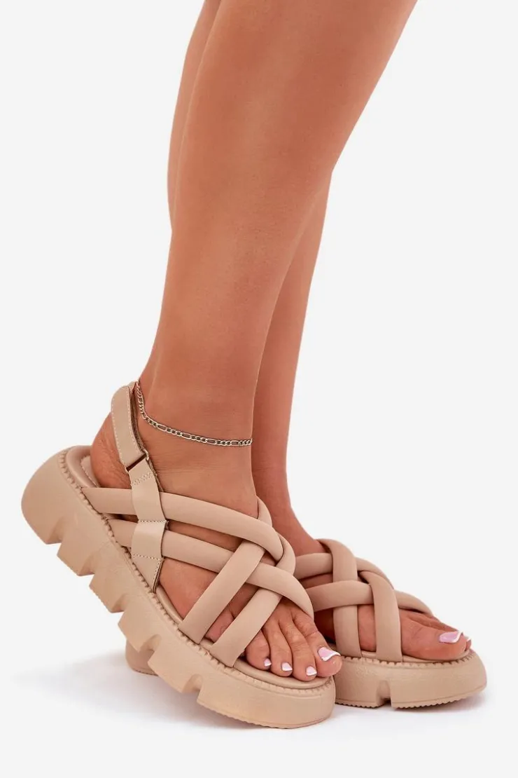 Sale Boto Sandały Damskie Na Platformie Z Paskami Beżowe Filamira Beżowy