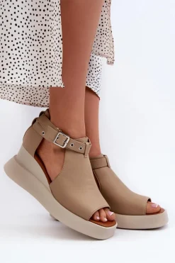 Boto Sandały Na Koturnie*Sandały Damskie Na Platformie I Koturnie Z Eko Skóry Beżowe Hloeli