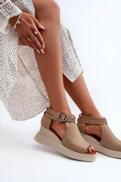 Boto Sandały Na Koturnie*Sandały Damskie Na Platformie I Koturnie Z Eko Skóry Beżowe Hloeli
