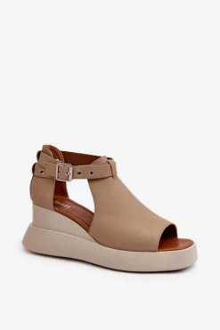 Boto Sandały Na Koturnie*Sandały Damskie Na Platformie I Koturnie Z Eko Skóry Beżowe Hloeli