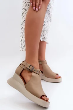 Boto Sandały Na Koturnie*Sandały Damskie Na Platformie I Koturnie Z Eko Skóry Beżowe Hloeli