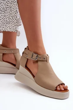 Boto Sandały Na Koturnie*Sandały Damskie Na Platformie I Koturnie Z Eko Skóry Beżowe Hloeli