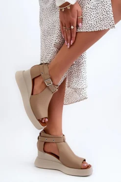 Boto Sandały Na Koturnie*Sandały Damskie Na Platformie I Koturnie Z Eko Skóry Beżowe Hloeli