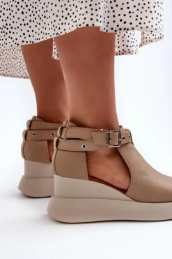 Boto Sandały Na Koturnie*Sandały Damskie Na Platformie I Koturnie Z Eko Skóry Beżowe Hloeli