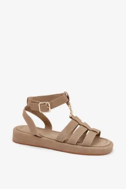 Damskie Boto Sandały Damskie Na Platformie Ze Złotym Detalem Khaki Kartia