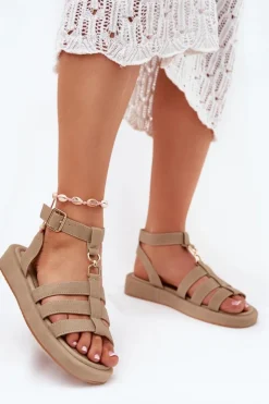 Damskie Boto Sandały Damskie Na Platformie Ze Złotym Detalem Khaki Kartia